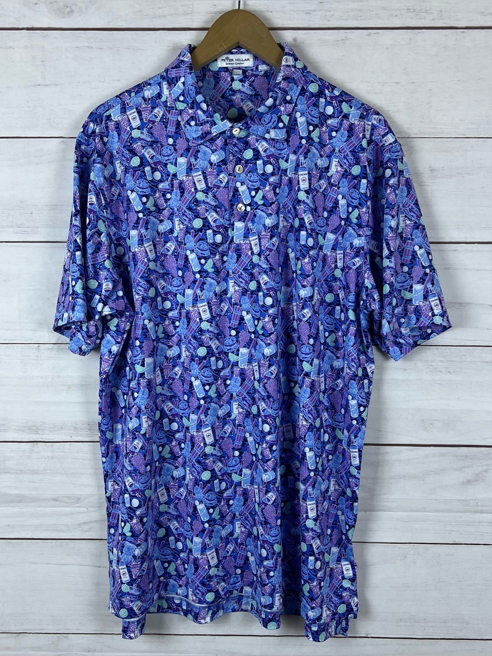 Peter Millar Polo Shirt Mens Sz XL Crown Cocktail Grapes Gopher Summer Comfort